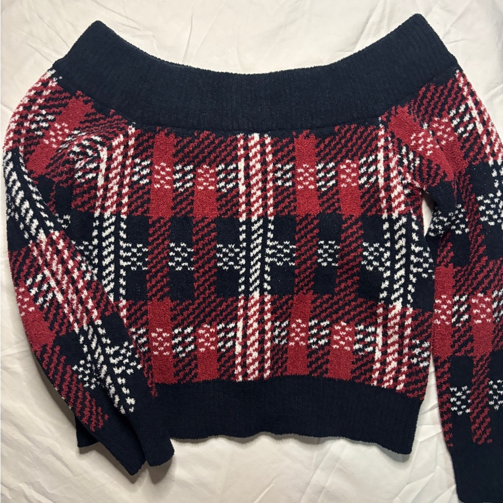Forever 21 Red and Black Off-Shoulder Sweater